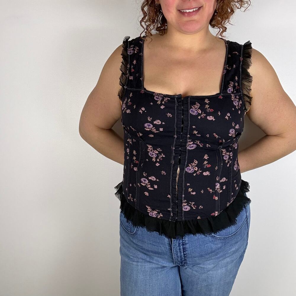 Free People black floral corset tank top size 12